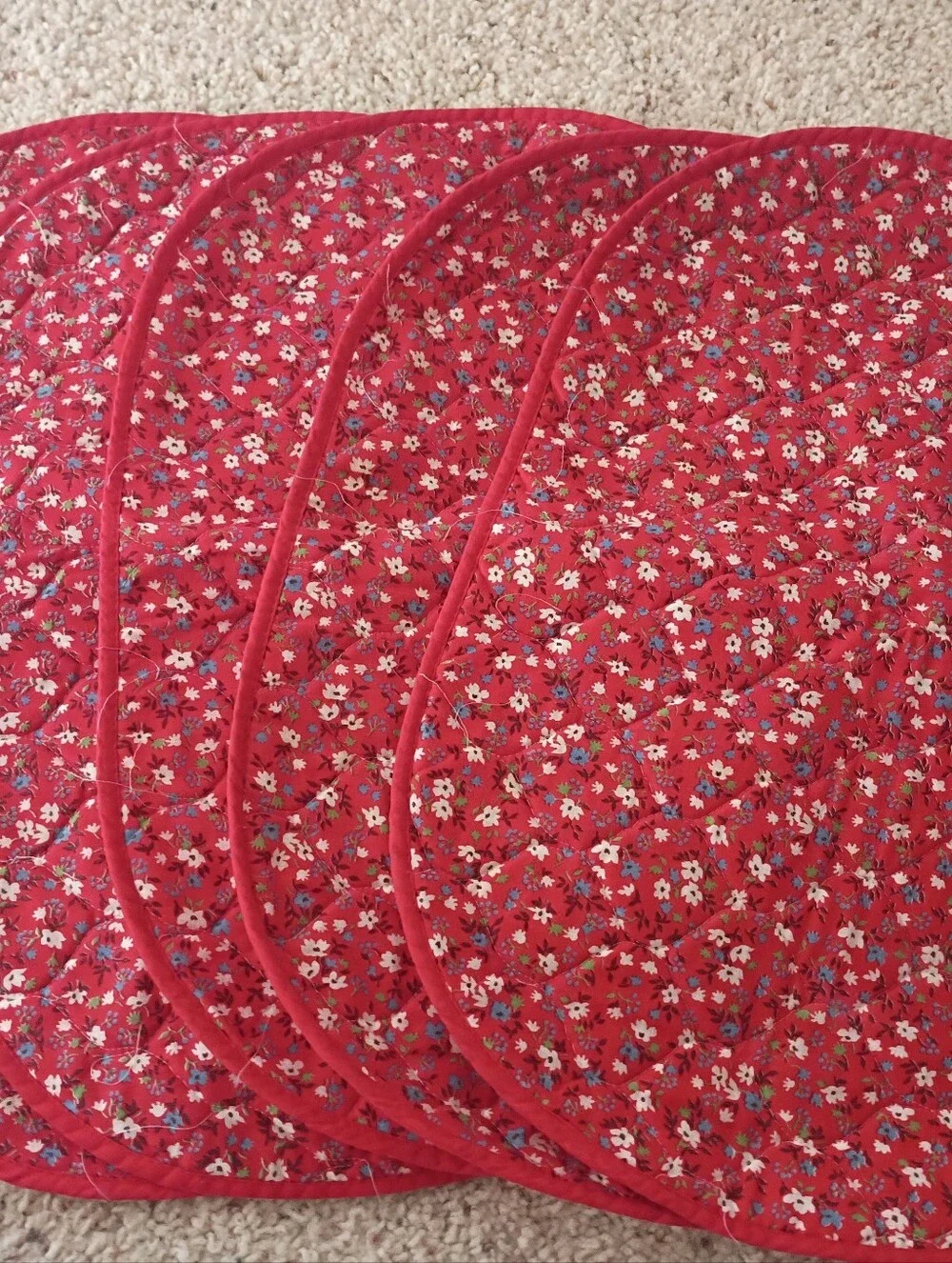 Vintage, Red Floral Quilted Placemat Set